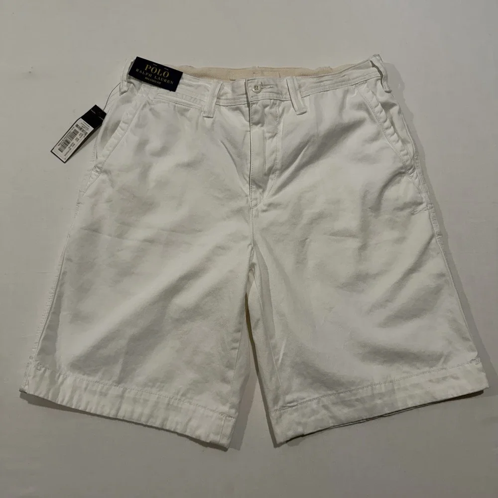 NWT Polo Ralph Lauren Mens Shorts 32 White Relaxed Fit Chino Cotton Flat Front